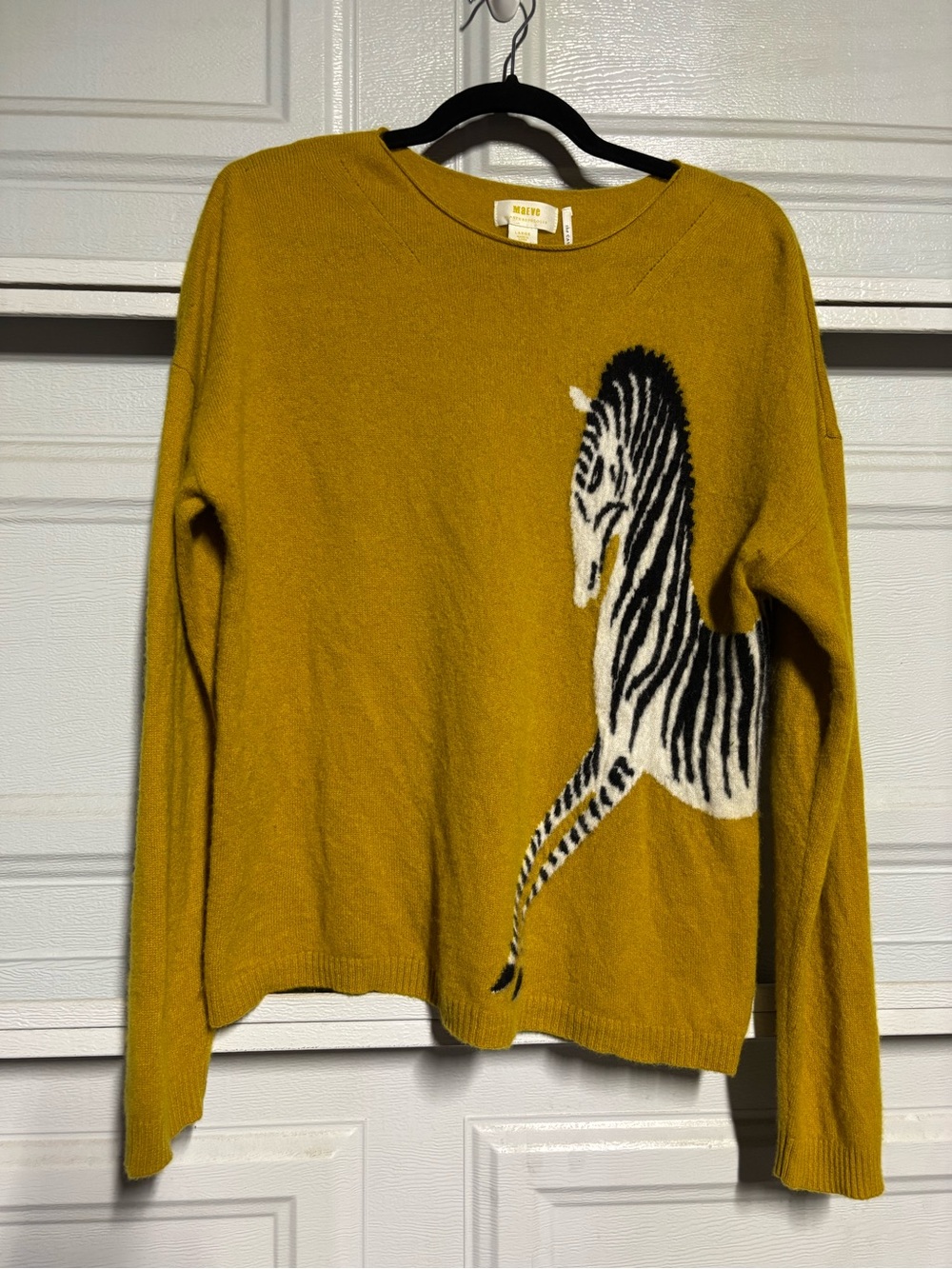 Anthropologie Mustard Yellow Sweater with Zebra Motif